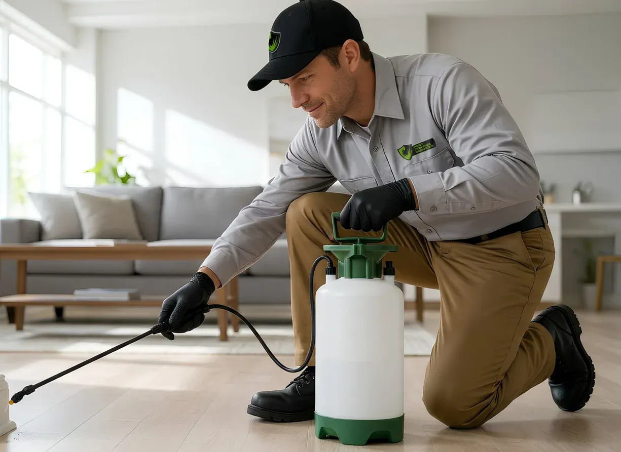 technician spraying interior of house